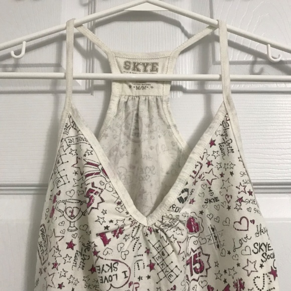 Y2K I Love Skye Racerback V-Neck Tank Top M White Pink Heart - Picture 3 of 3